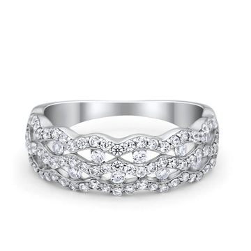 Half Eternity Wedding Ring Round Simulated Cubic Zirconia 925 Sterling Silver